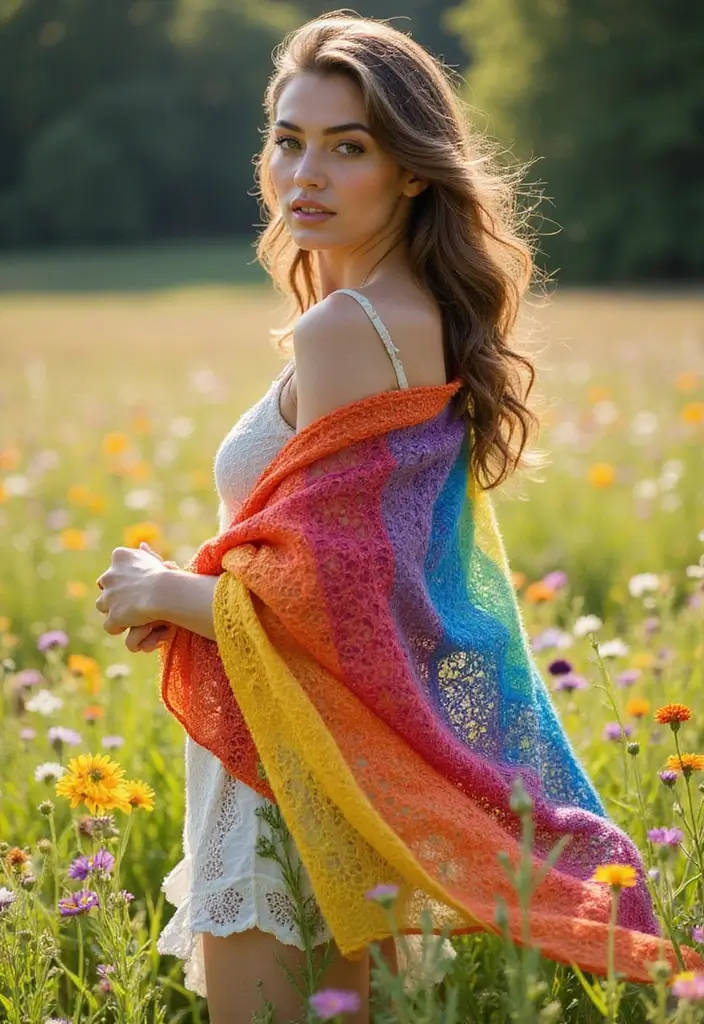 27 Elegant Crochet Shawl Patterns for Every Season - 8. Rainbow Ripple Shawl