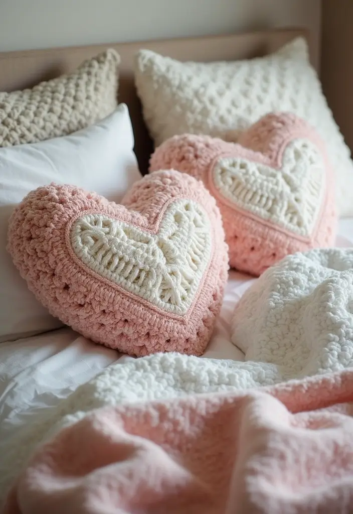 27 Step-by-Step Guides on How to Crochet a Heart: Patterns for Decor and Gifts - 21. Crochet Heart Pillow Cases