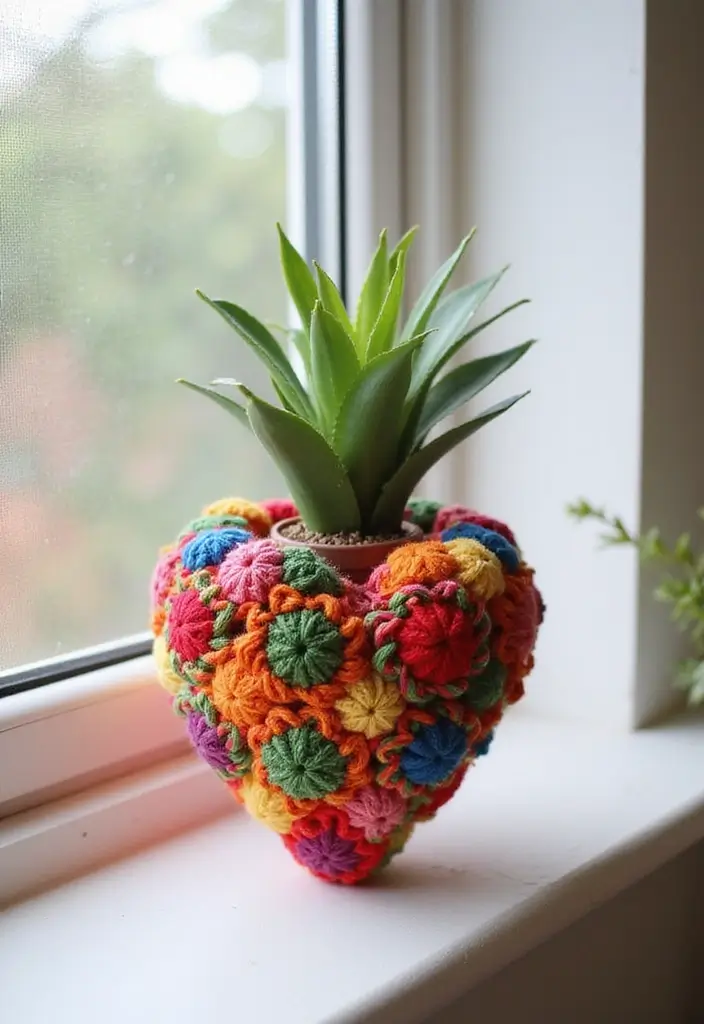 27 Step-by-Step Guides on How to Crochet a Heart: Patterns for Decor and Gifts - 22. Crochet Heart Plant Holders