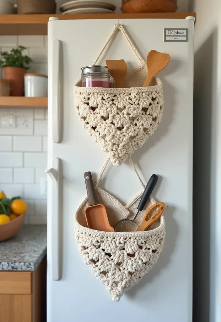 27 Step-by-Step Guides on How to Crochet a Heart: Patterns for Decor and Gifts - 25. Crochet Heart Fridge Organizers