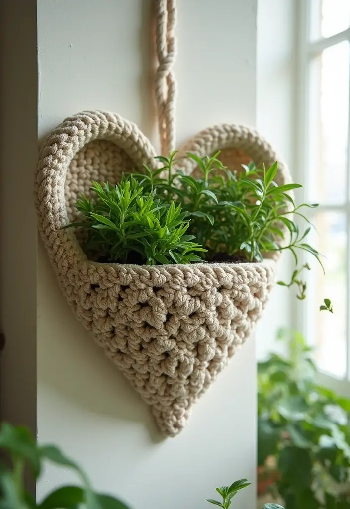 27 Step-by-Step Guides on How to Crochet a Heart: Patterns for Decor and Gifts - 27. Crochet Heart Wall Planters