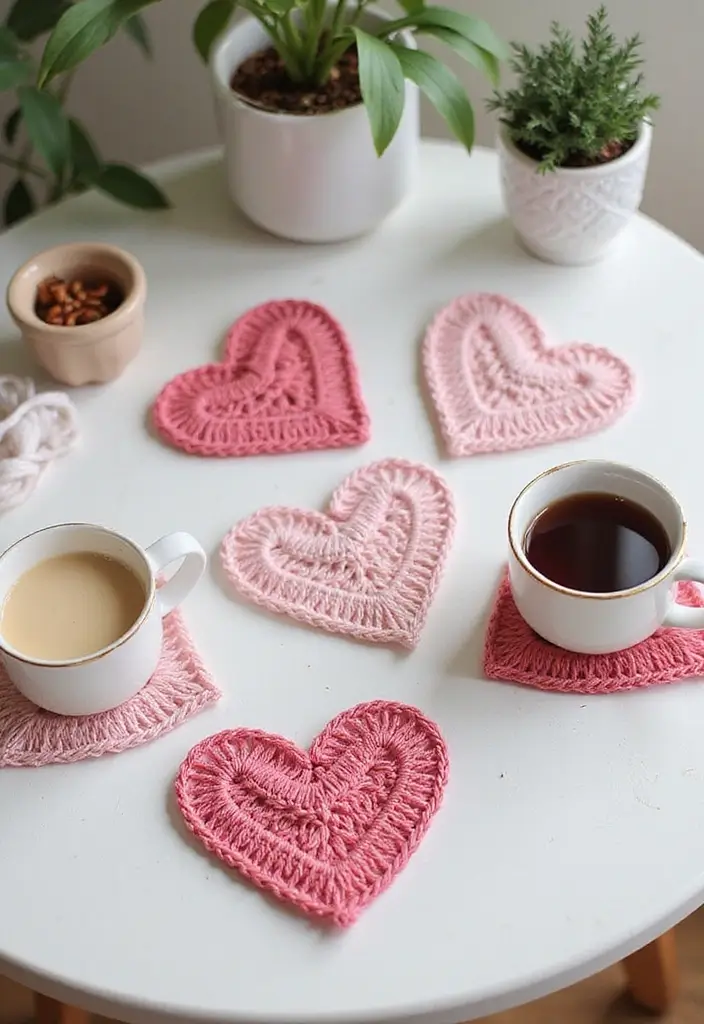 27 Step-by-Step Guides on How to Crochet a Heart: Patterns for Decor and Gifts - 7. Heart-Shaped Crochet Coasters