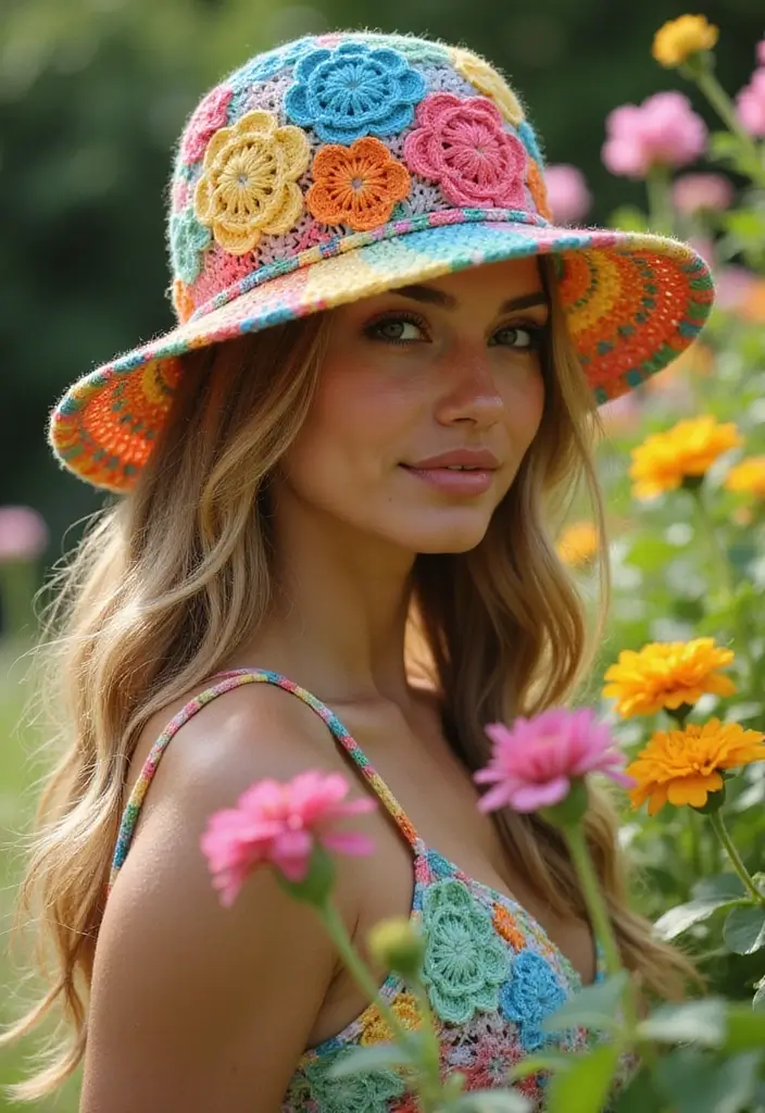 27 Stylish Crochet Hats Free Pattern Ideas for Warmth and Style - 12. Floral Crochet Hat