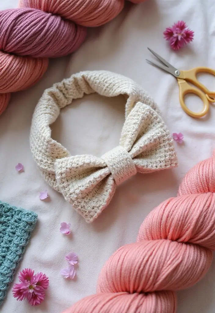 28 Crochet Patterns for Beginners with Basic Stitches Using Eco-Friendly Yarn - 20. Simple Crochet Headband with Bow