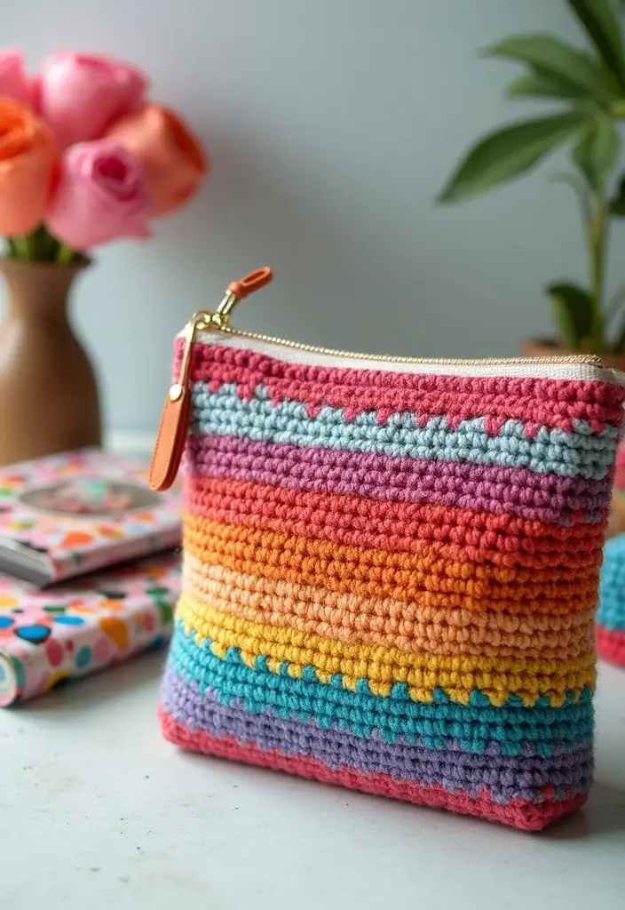 28 Crochet Patterns for Beginners with Basic Stitches Using Eco-Friendly Yarn - 25. Easy Crochet Zipper Pouch