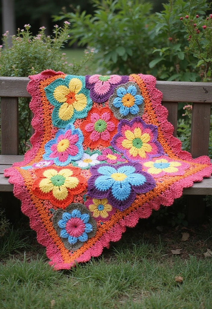 28 Free Crochet Patterns for Afghans with Textured Stitches and Gradient Colors - 20. Floral Crochet Afghan