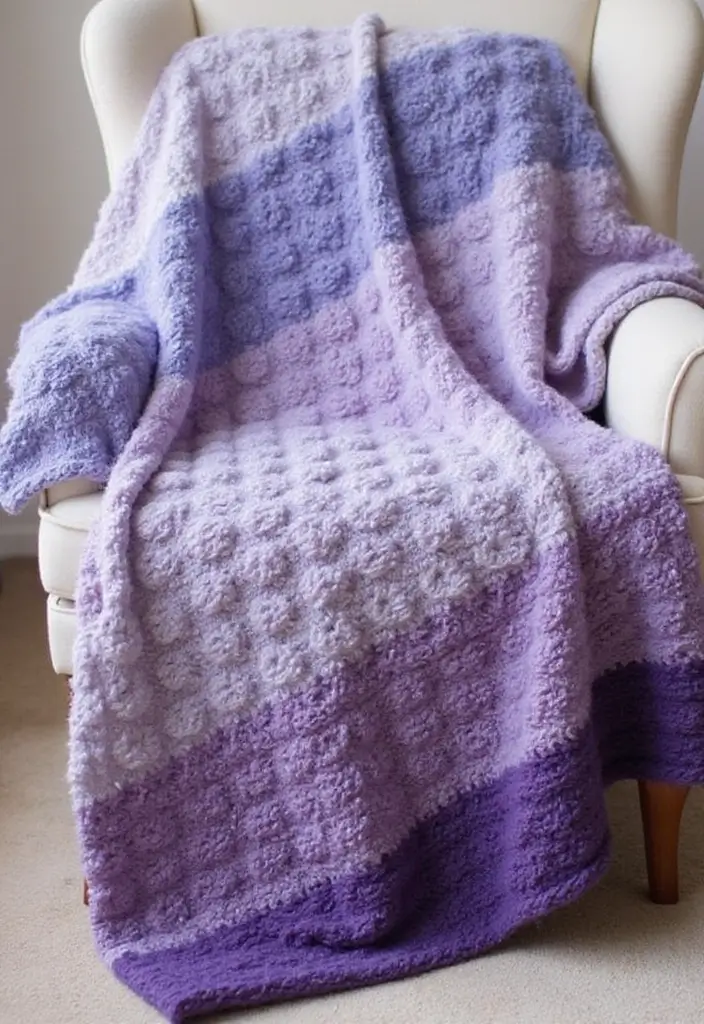 28 Free Crochet Patterns for Afghans with Textured Stitches and Gradient Colors - 4. Ombre Puff Stitch Afghan