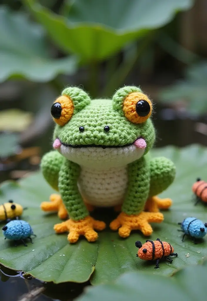 28 Fun Crochet Amigurumi Free Patterns Featuring Animals and Characters - 11. Funky Frog Amigurumi