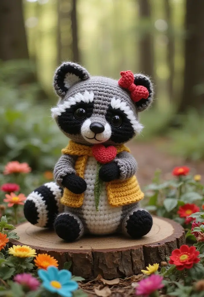 28 Fun Crochet Amigurumi Free Patterns Featuring Animals and Characters - 14. Romantic Raccoon Amigurumi