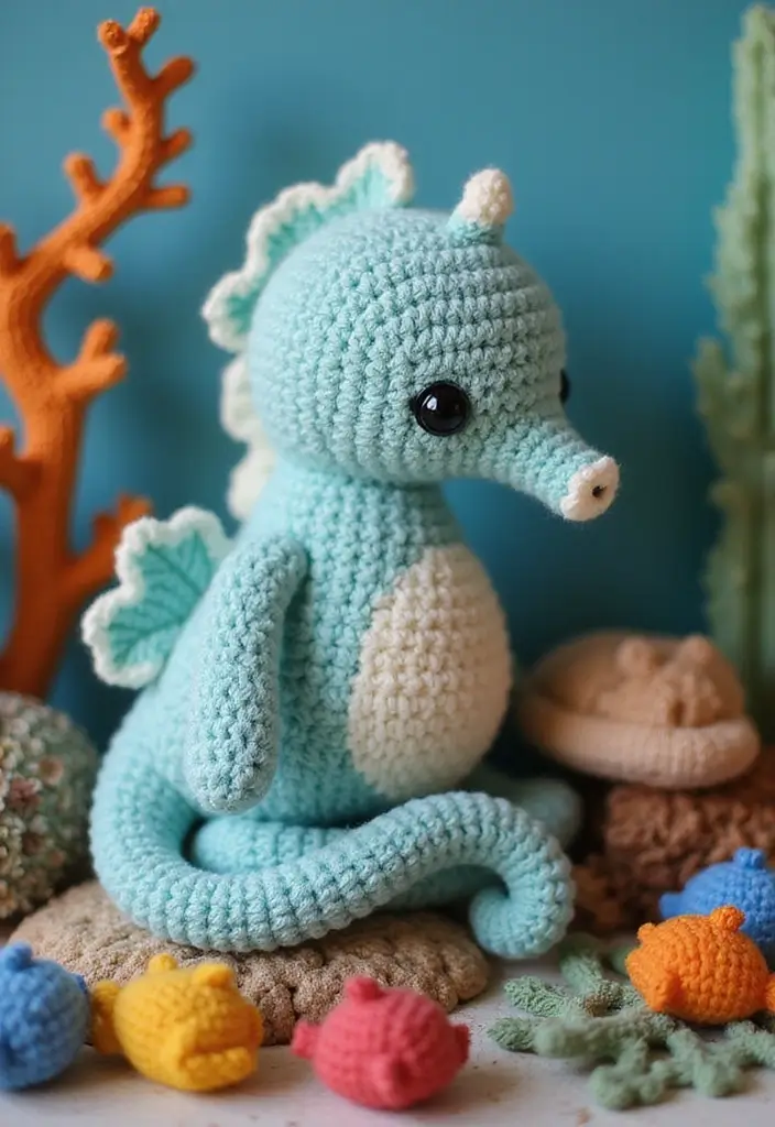 28 Fun Crochet Amigurumi Free Patterns Featuring Animals and Characters - 18. Sweet Seahorse Amigurumi