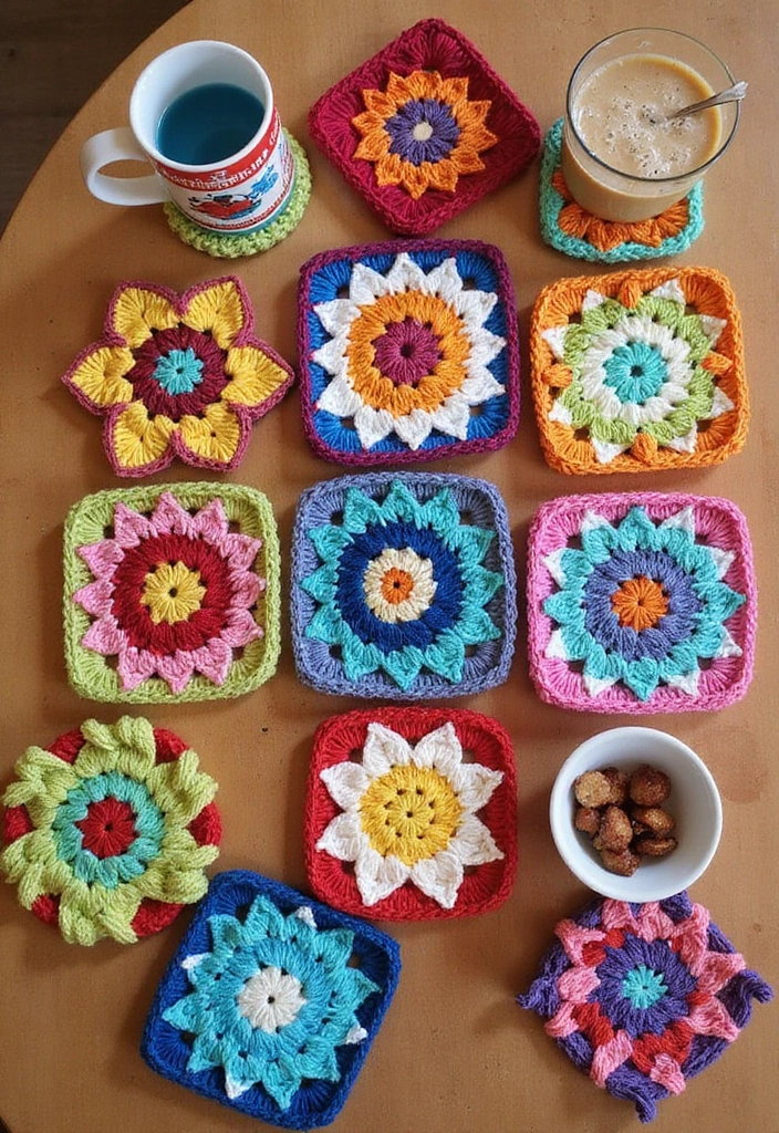 28 Granny Square Crochet Patterns to Inspire Your Next DIY Project - 17. Granny Square Coasters
