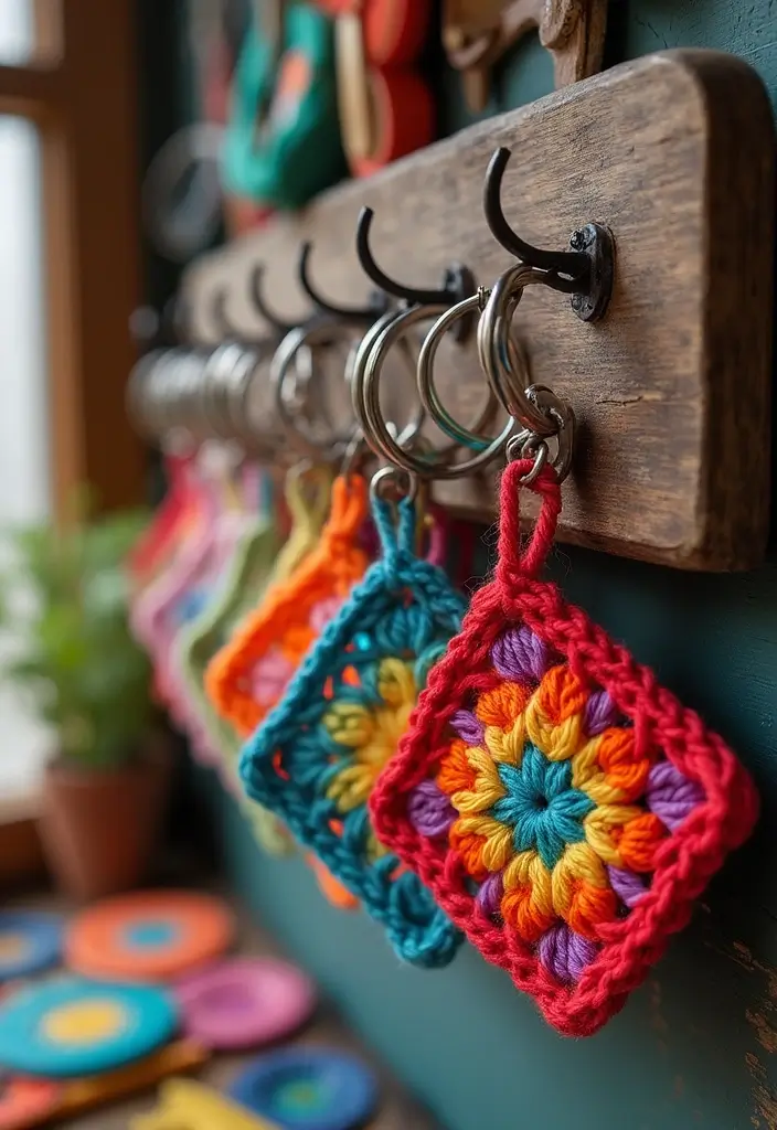 28 Granny Square Crochet Patterns to Inspire Your Next DIY Project - 23. Granny Square Keychains