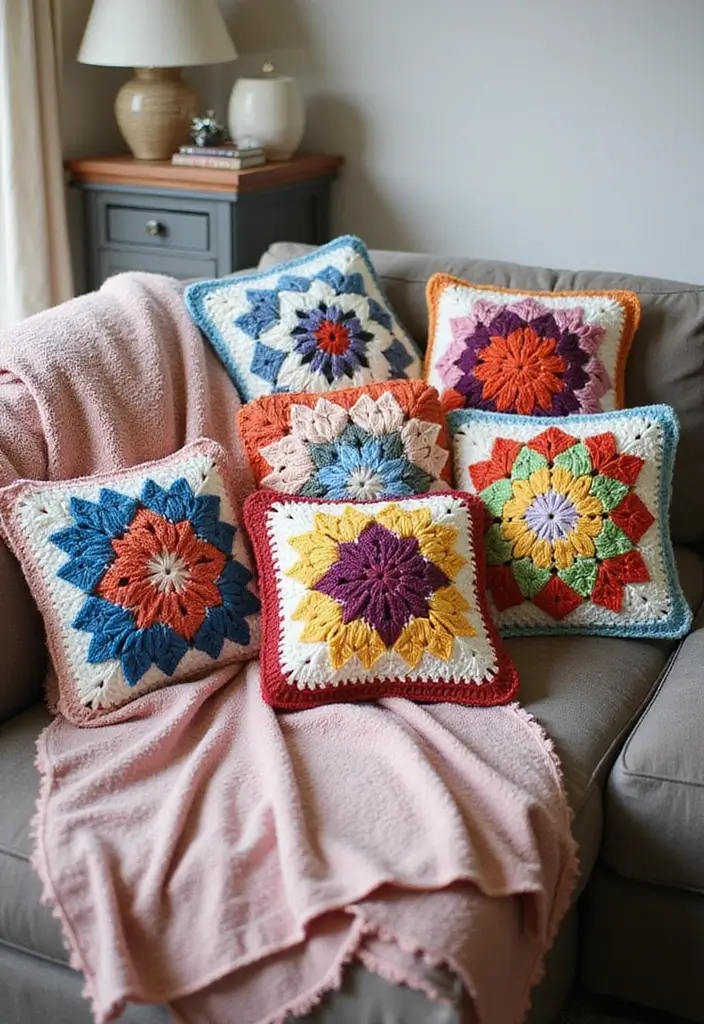28 Granny Square Crochet Patterns to Inspire Your Next DIY Project - 8. Granny Square Pillows