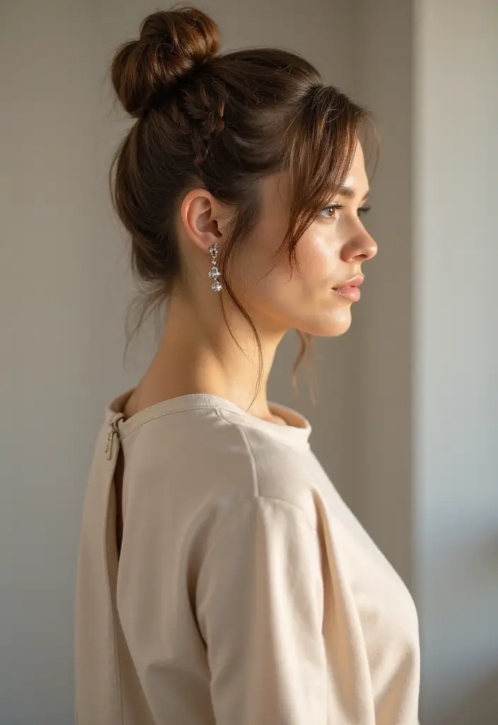 28 Half Braids Half Crochet Hairstyles That Blend Texture and Style Perfectly - 27. The Textured Top Knot with Half Braid