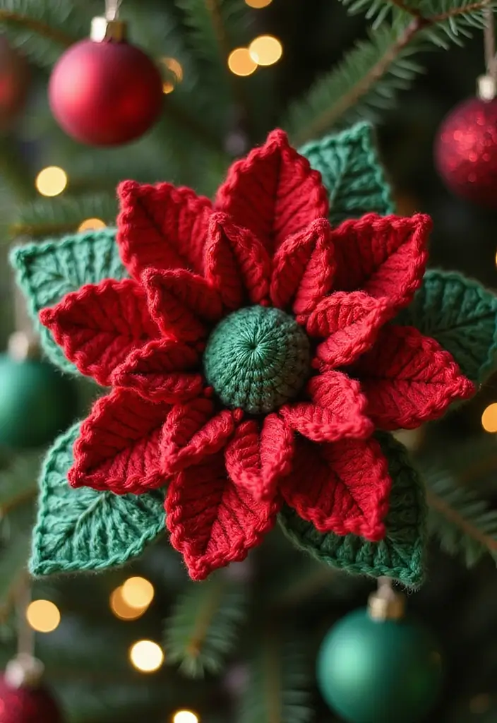 28 Stunning Flower Crochet Tutorials with 3D Designs and Petal Variations - 12. Festive Holiday Flower with Unique Petals