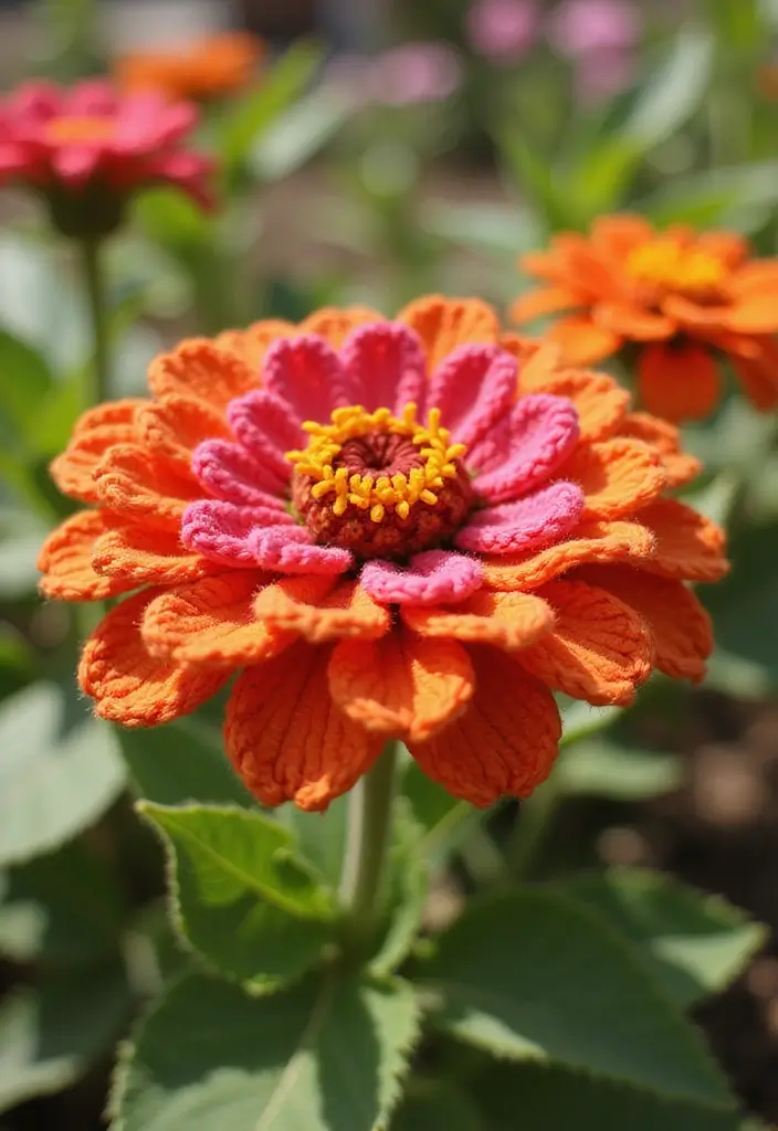 28 Stunning Flower Crochet Tutorials with 3D Designs and Petal Variations - 18. Bright Zinnia with Layered Petals