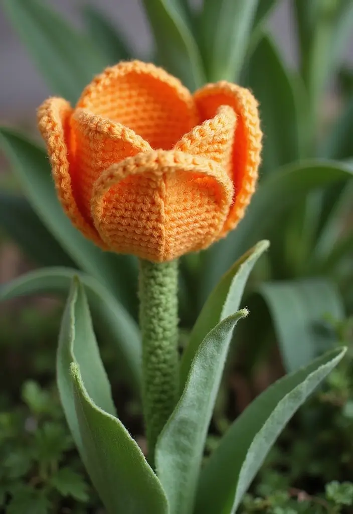 28 Stunning Flower Crochet Tutorials with 3D Designs and Petal Variations - 7. Charming Tulip with Tulip-Shaped Petals