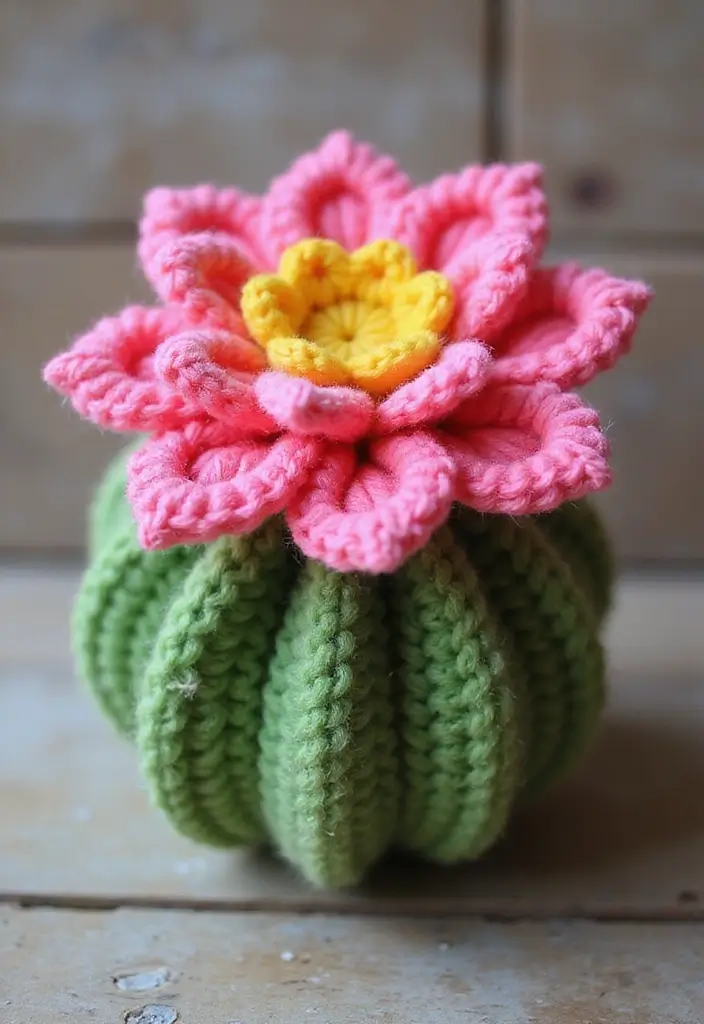 28 Stunning Flower Crochet Tutorials with 3D Designs and Petal Variations - 9. Rustic Cactus Flower with Unique Petals