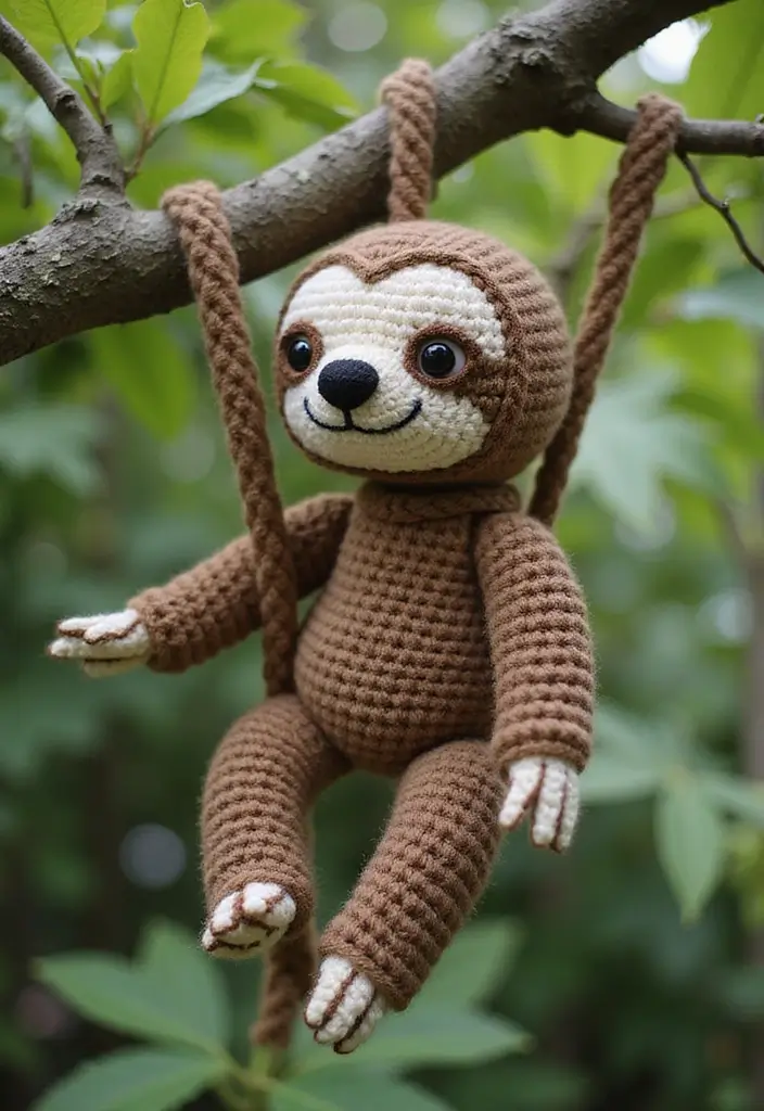 30 Adorable Crochet Animals Free Patterns from Bears to Elephants - 12. Charming Crochet Sloth