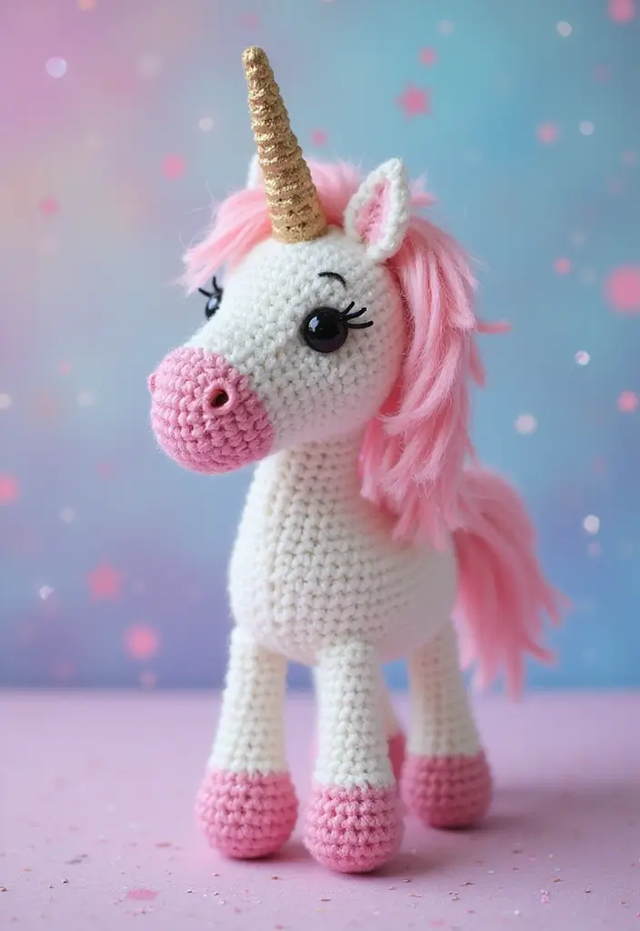 30 Adorable Crochet Animals Free Patterns from Bears to Elephants - 13. Elegant Crochet Unicorn