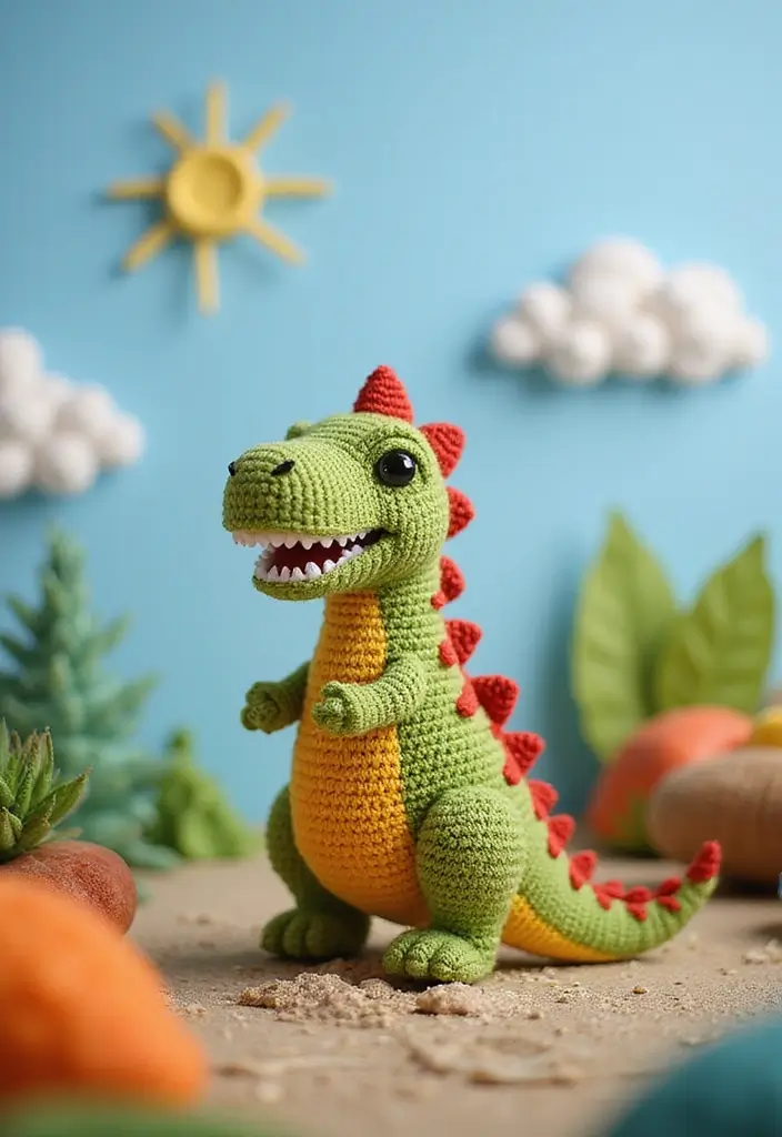 30 Adorable Crochet Animals Free Patterns from Bears to Elephants - 14. Fun Crochet Dinosaur