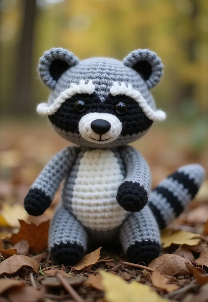 30 Adorable Crochet Animals Free Patterns from Bears to Elephants - 27. Playful Crochet Raccoon