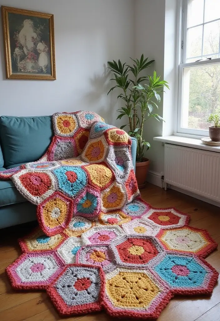30 Beautiful Granny Square Crochet Patterns Free with Modern Layouts and Motif Ideas - 15. Hexagonal Granny Squares