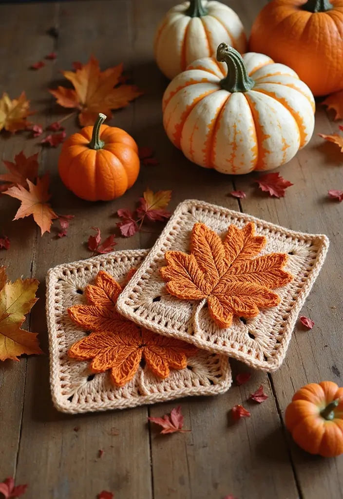 30 Beautiful Granny Square Crochet Patterns Free with Modern Layouts and Motif Ideas - 23. Autumn Leaves Granny Squares