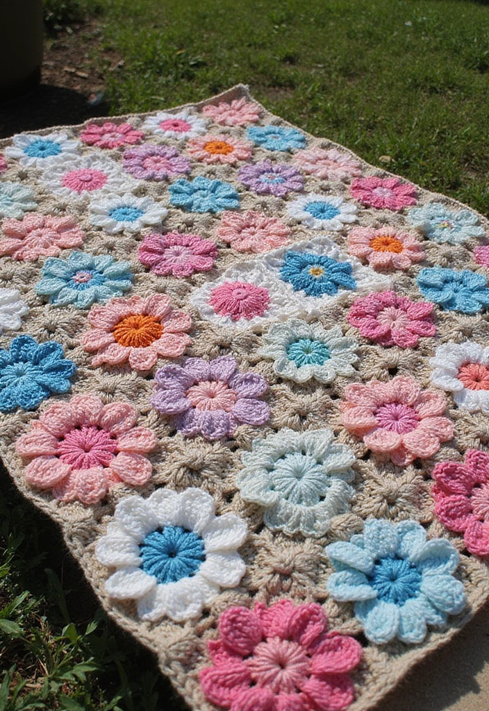 30 Beautiful Granny Square Crochet Patterns Free with Modern Layouts and Motif Ideas - 3. Floral Motif Granny Squares
