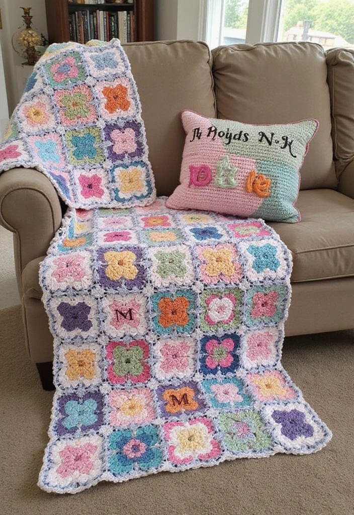 30 Beautiful Granny Square Crochet Patterns Free with Modern Layouts and Motif Ideas - 30. Personalized Name Granny Squares