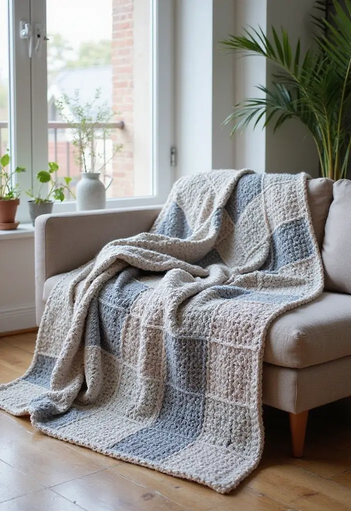 30 Cozy Crochet Granny Square Blanket Ideas with Creative Layouts - 16. Monochrome Magic