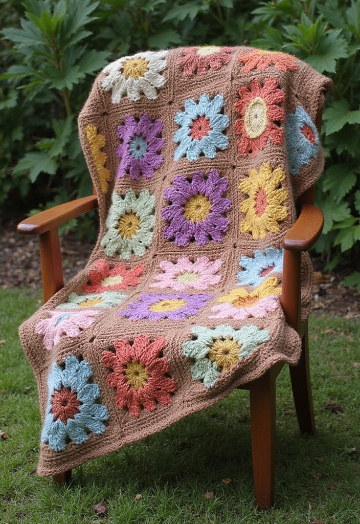 30 Cozy Crochet Granny Square Blanket Ideas with Creative Layouts - 2. Earthy Tones for Cozy Vibes