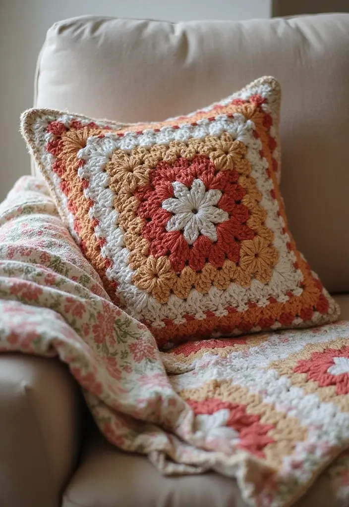 30 Cozy Crochet Granny Square Blanket Ideas with Creative Layouts - 23. Granny Square Pillows