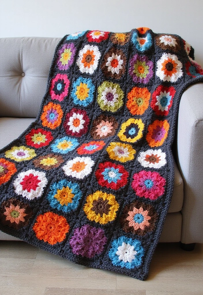 30 Cozy Crochet Granny Square Blanket Ideas with Creative Layouts - 5. Bold Geometric Patterns
