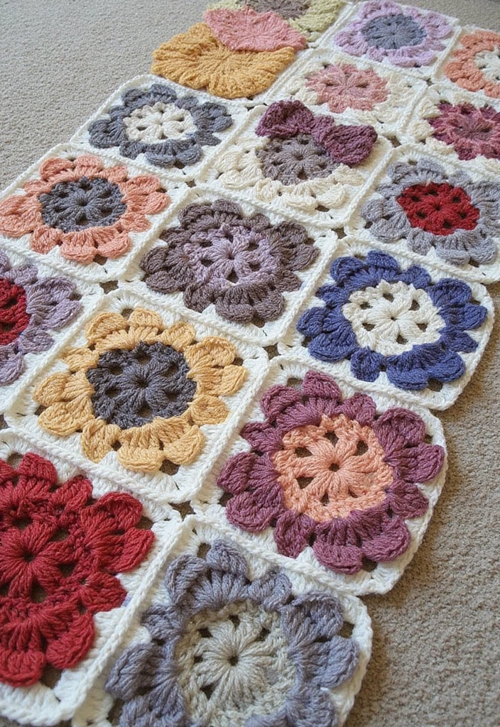 30 Cozy Crochet Granny Square Blanket Ideas with Creative Layouts - 9. Mixed Yarn Textures