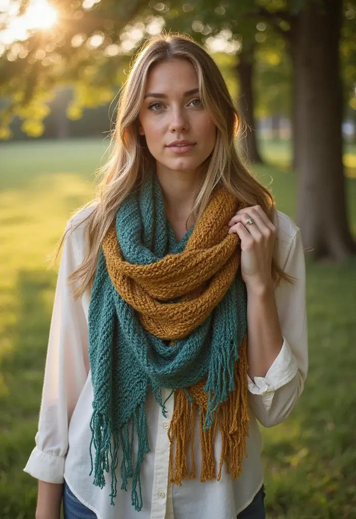 30 Cozy and Colorful Crochet Scarf Patterns Free Inspirations - 1. Boho Fringe Scarf
