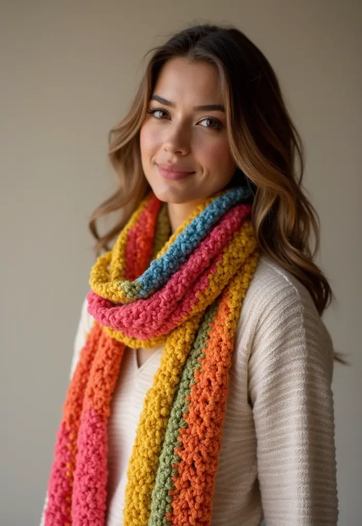 30 Cozy and Colorful Crochet Scarf Patterns Free Inspirations - 11. Popcorn Stitch Scarf