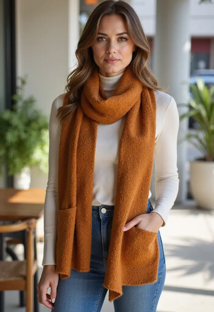 30 Cozy and Colorful Crochet Scarf Patterns Free Inspirations - 20. Simple Scarf with Pockets