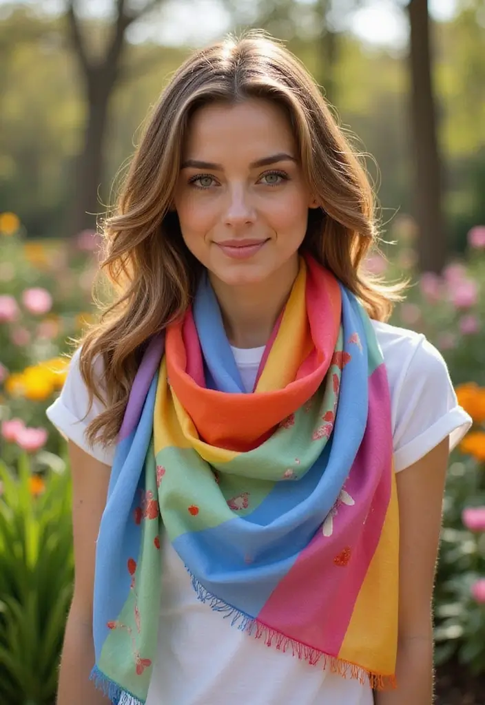 30 Cozy and Colorful Crochet Scarf Patterns Free Inspirations - 22. Rainbow Scarf