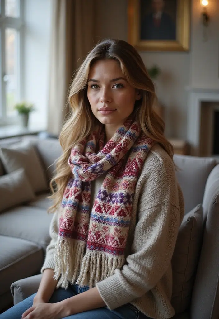 30 Cozy and Colorful Crochet Scarf Patterns Free Inspirations - 26. Fair Isle Scarf