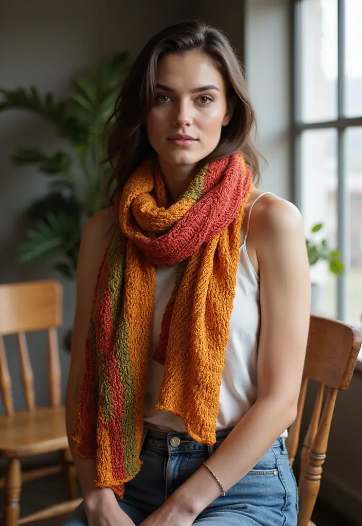 30 Cozy and Colorful Crochet Scarf Patterns Free Inspirations - 6. Ripple Stitch Scarf