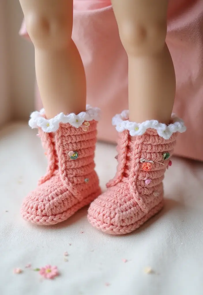30 Creative Crochet Doll Clothes Free Pattern Ideas for Miniature Fashion Lovers - 10. Cute Booties