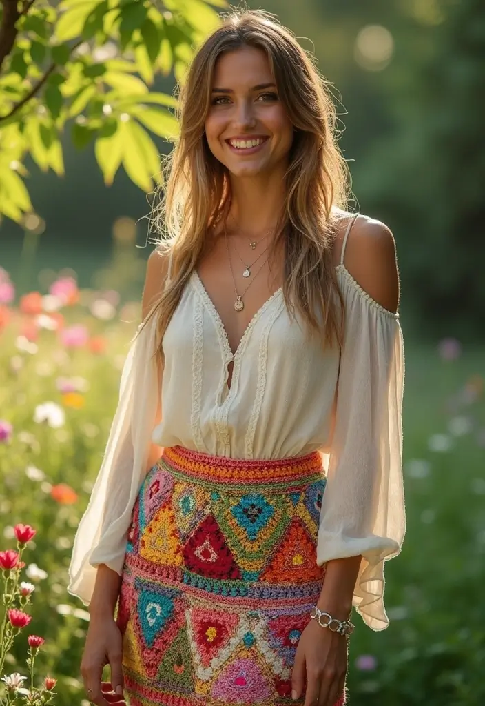 30 Creative Crochet Doll Clothes Free Pattern Ideas for Miniature Fashion Lovers - 3. Trendy Bohemian Skirt