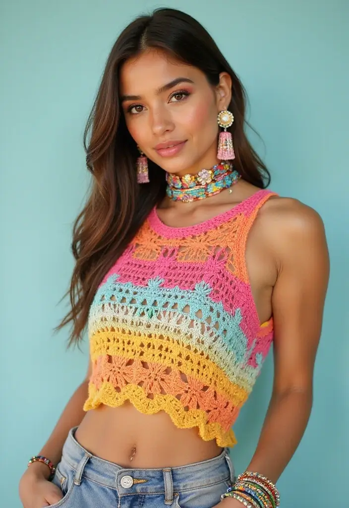 30 Creative Crochet Doll Clothes Free Pattern Ideas for Miniature Fashion Lovers - 6. Funky Crop Top