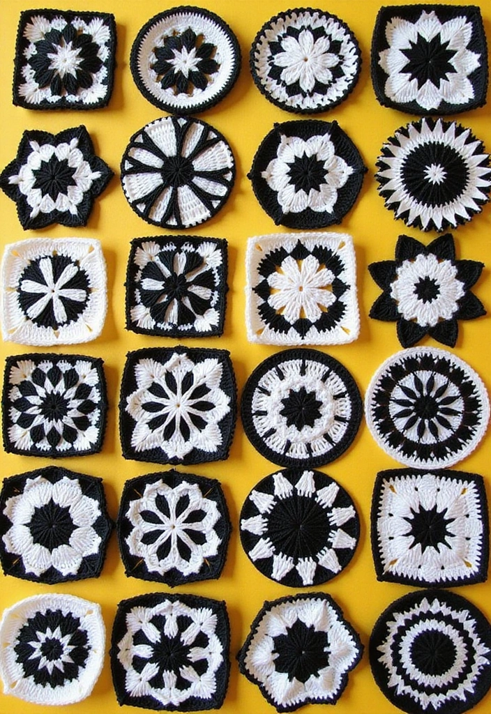 30 Creative Ideas on How to Crochet a Granny Square with Modern Color Combinations and Borders - 17. Graphic Print Granny Square