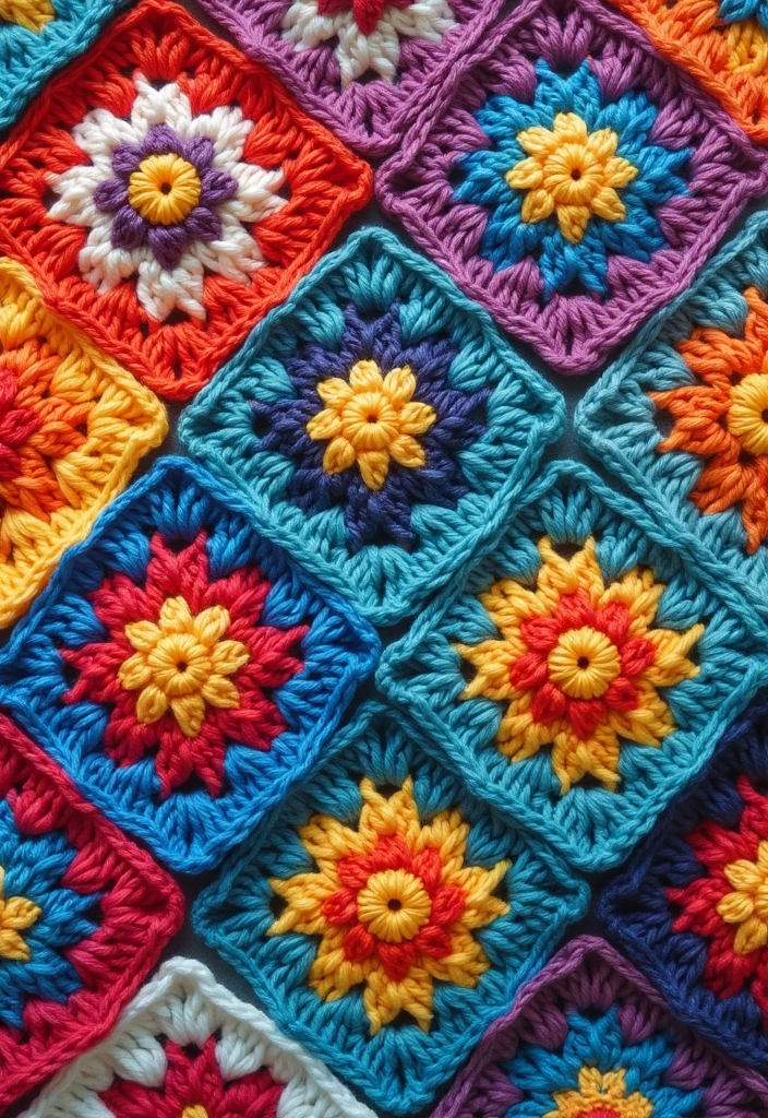 30 Creative Ideas on How to Crochet a Granny Square with Modern Color Combinations and Borders - 24. Whimsical Color Combinations
