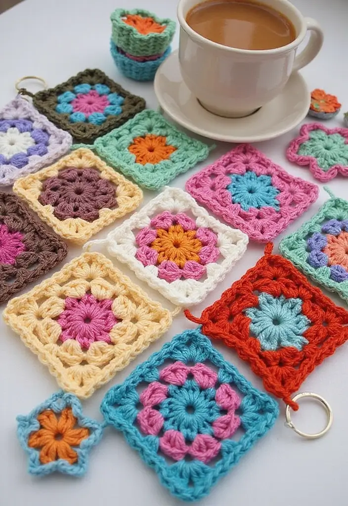 30 Creative Ideas on How to Crochet a Granny Square with Modern Color Combinations and Borders - 28. Pocket-Sized Granny Squares