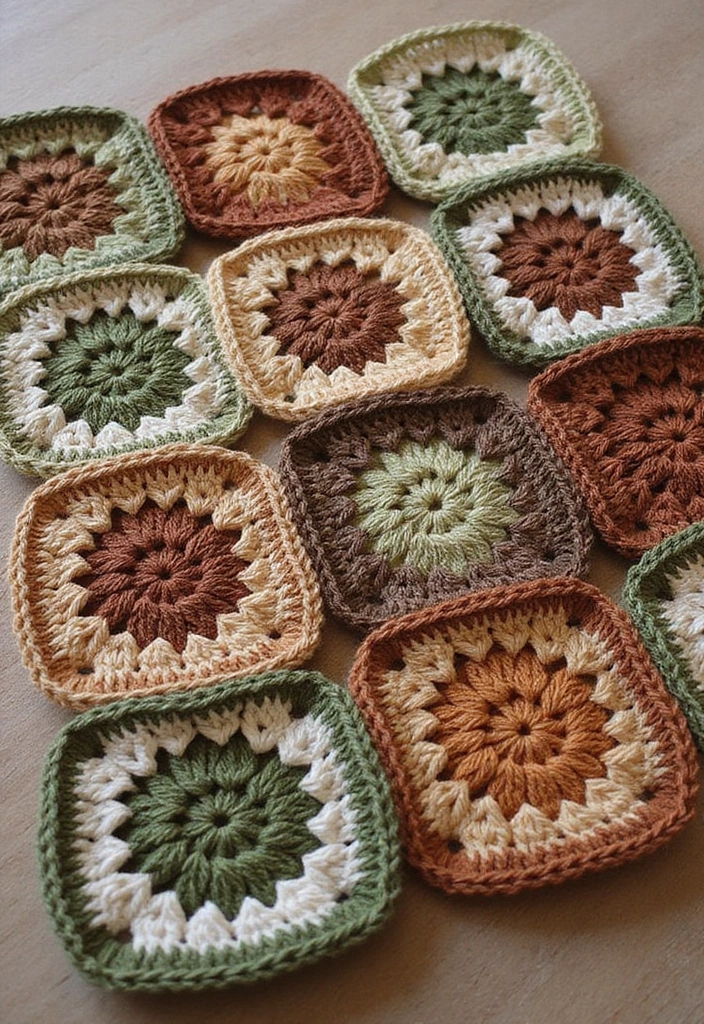 30 Creative Ideas on How to Crochet a Granny Square with Modern Color Combinations and Borders - 3. Earthy Tones Granny Square