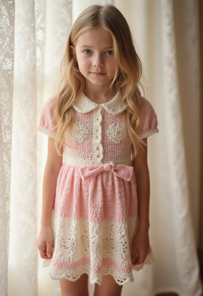 30 Crochet Baby Dress Free Pattern Inspirations with Charming and Easy Designs - 13. Charming Peter Pan Collar Dress
