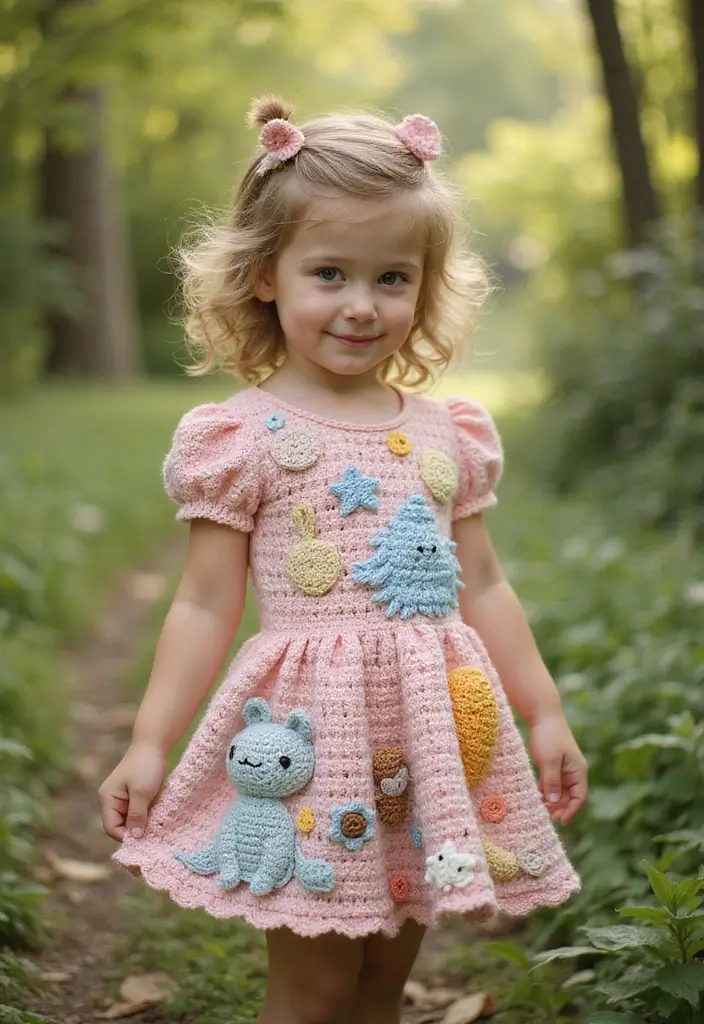 30 Crochet Baby Dress Free Pattern Inspirations with Charming and Easy Designs - 22. Woodland Creature Dress